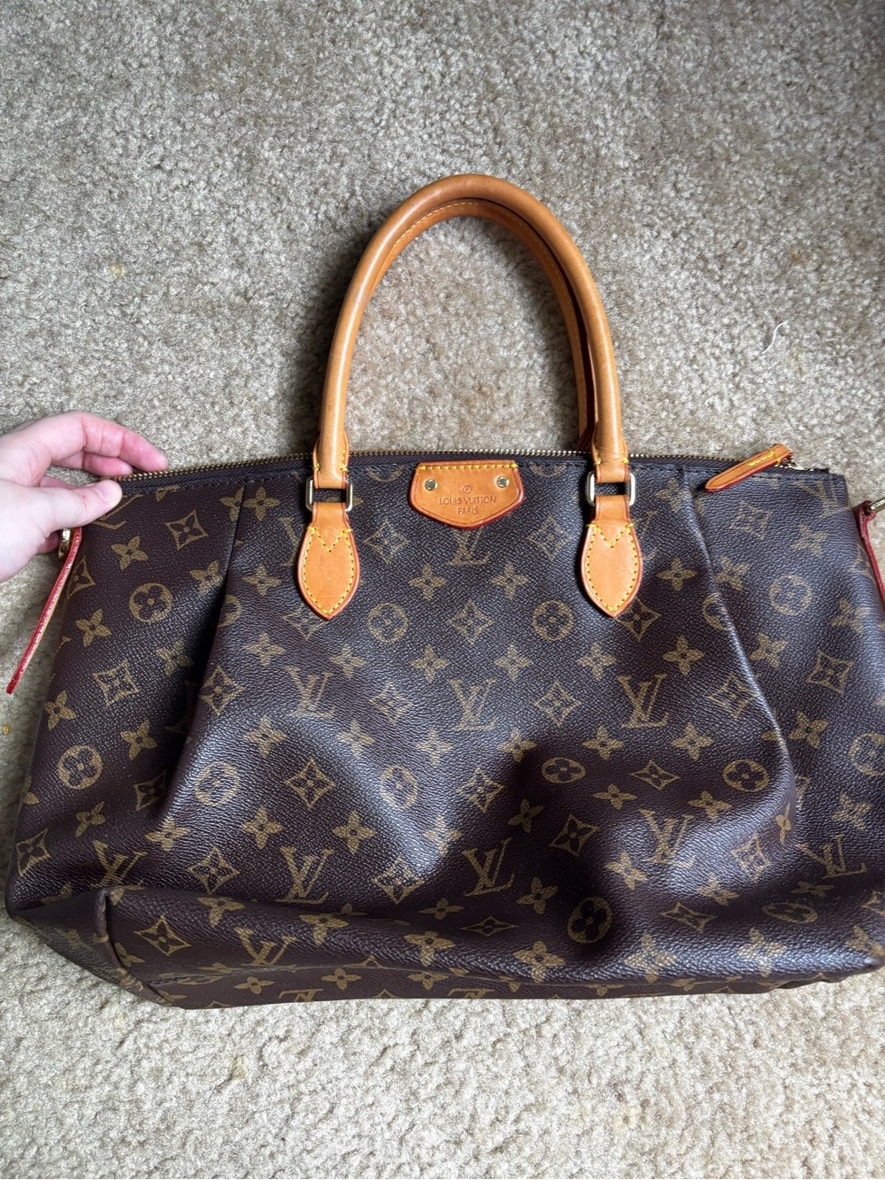 Louis Vuitton Monogram Canvas Tote with Tan Leather Trim